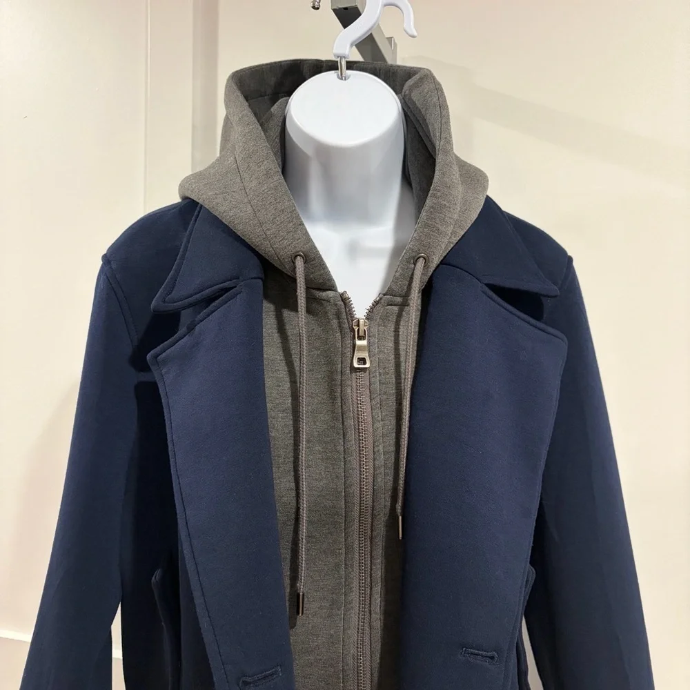 Maeve Twofer Hooded Scuba Peacoat Jacket Navy size Small